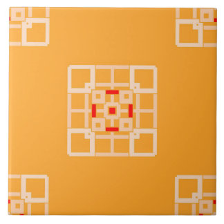 Ceramic Tile- Peach and Red on Orange Pattern Tile