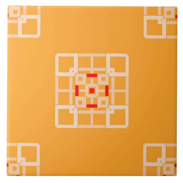 Ceramic Tile- Peach and Red on Orange Pattern Tile (Front)