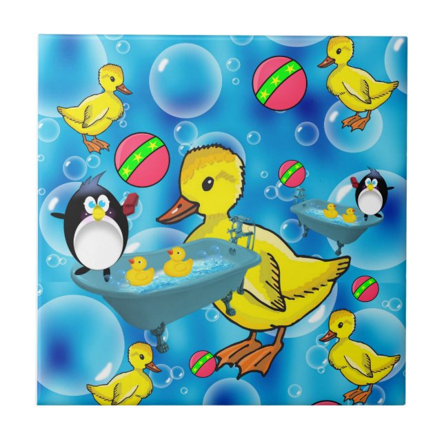 Ceramic Tile Penguin Yellow Ducks Bubbles (Front)