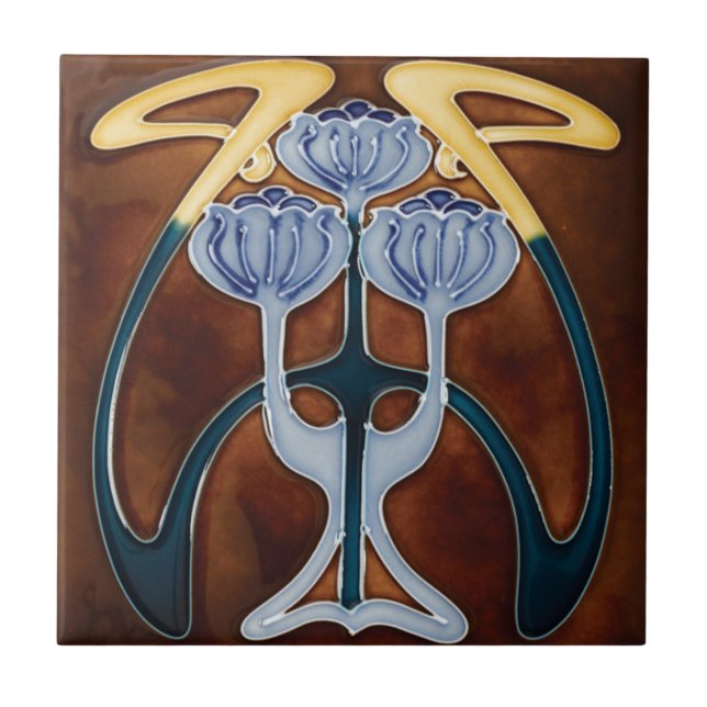 Ceramic Tile Peonies Light Blue Flowers (Front)