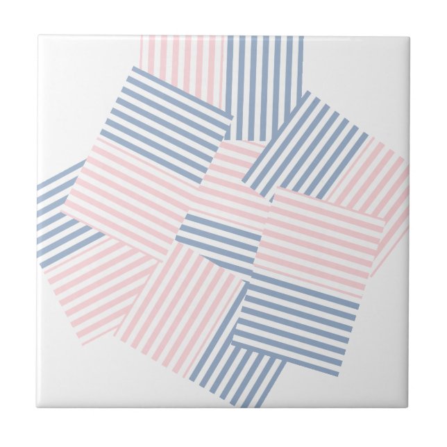 Ceramic Tile Pink & Blue Stripe  (Front)
