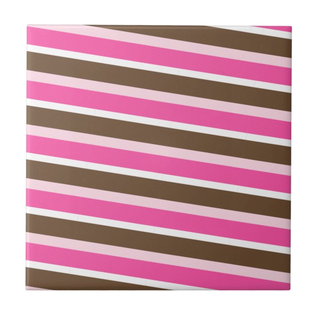 Ceramic Tile Pink Brown White Stripe (Front)