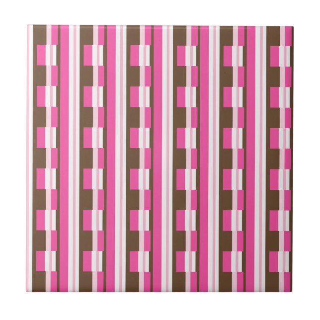 Ceramic Tile Pink Brown White Stripe (Front)