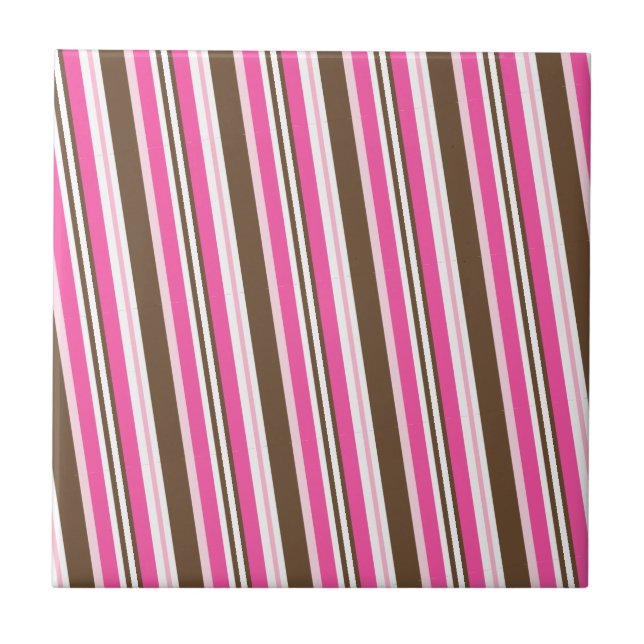 Ceramic Tile Pink Brown White Stripe (Front)