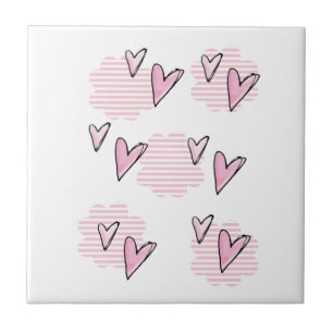 Ceramic Tile Pink Hearts 