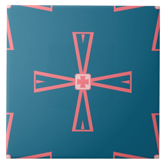 Ceramic Tile- Pink on Blue Tiled Pattern Tile (Front)