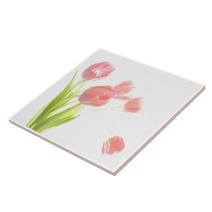 Ceramic tile Pink Tulip flower Retr trivet or box