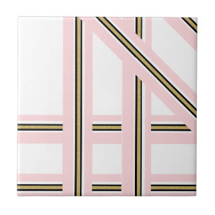 Ceramic Tile Pink & White Gold Black Stripe
