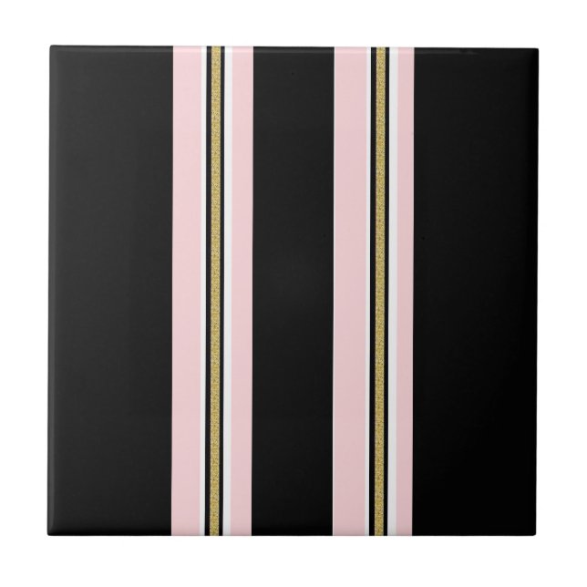 Ceramic Tile Pink & White Gold Black Stripe  (Front)