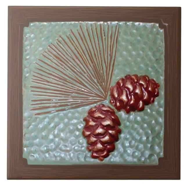Ceramic Tile Ponderosa Pinecone green and copper (Front)