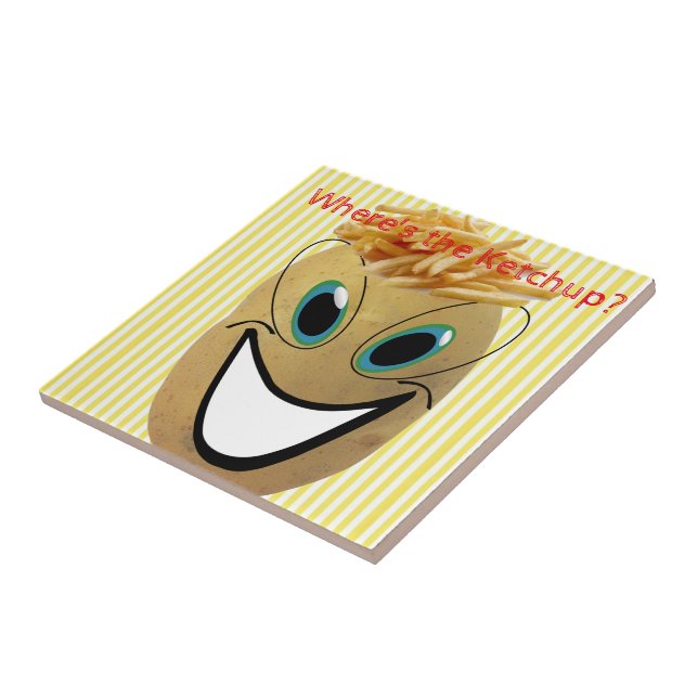 Ceramic Tile Potato, French Fries, Yellow Stripe (Side)
