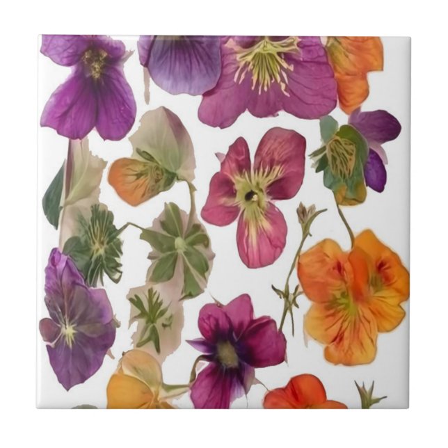 Ceramic Tile - Pretty Pressed Flowers (Front)