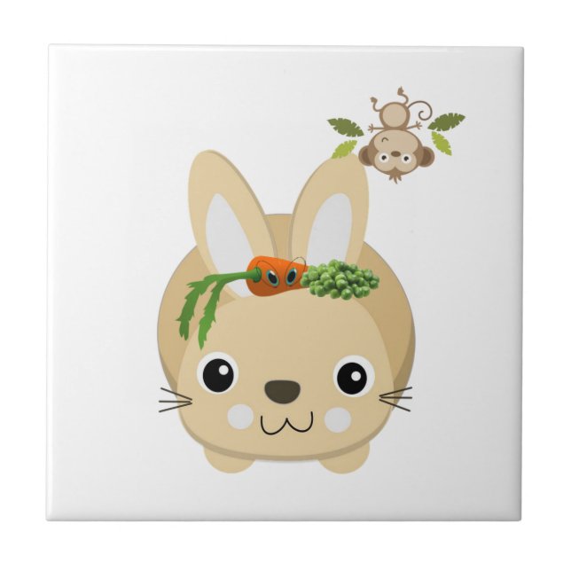 Ceramic Tile Rabbit Monkey Floral (Front)