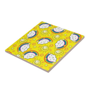 Ceramic Tile Rainbow, Sun, Clouds, Yellow