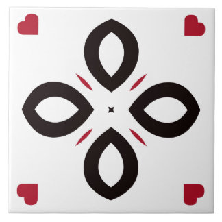 Ceramic Tile- Red and Black Pattern on White Ceramic Tile