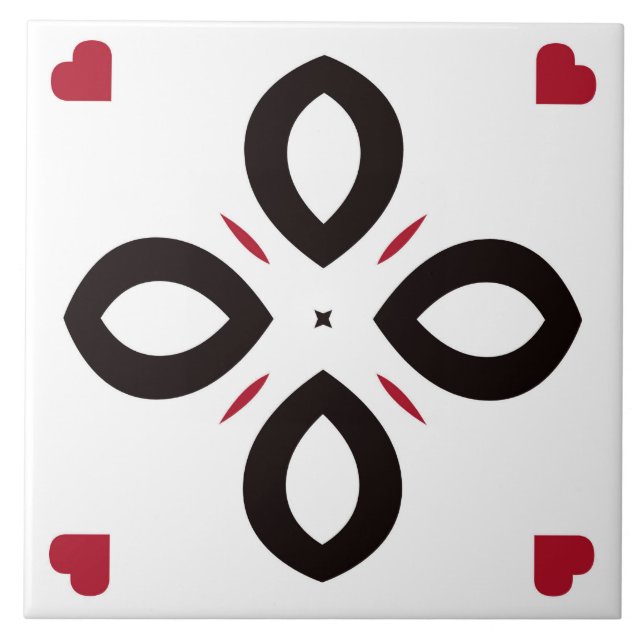 Ceramic Tile- Red and Black Pattern on White Ceramic Tile (Front)