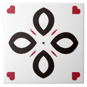 Ceramic Tile- Red and Black Pattern on White Tile