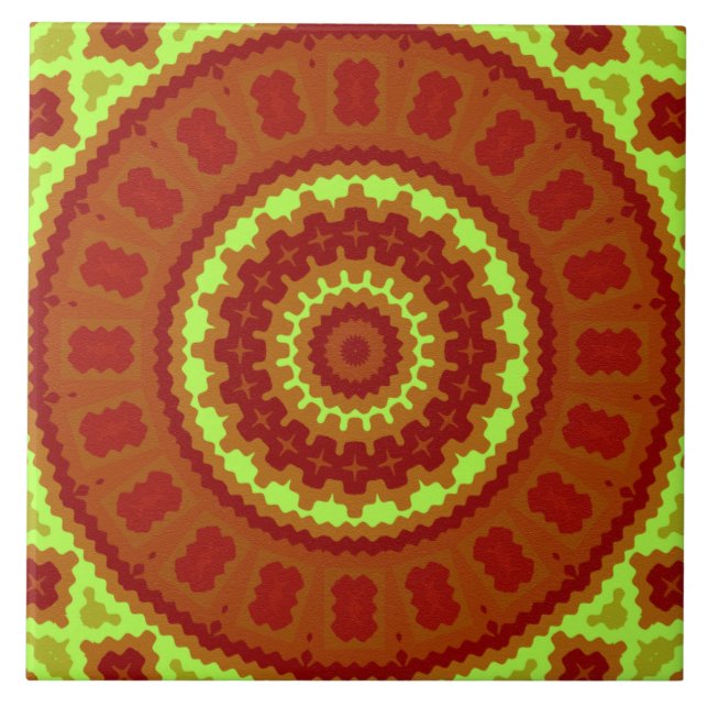 Ceramic Tile- Red and Green Kaleidoscope Design Tile (Front)