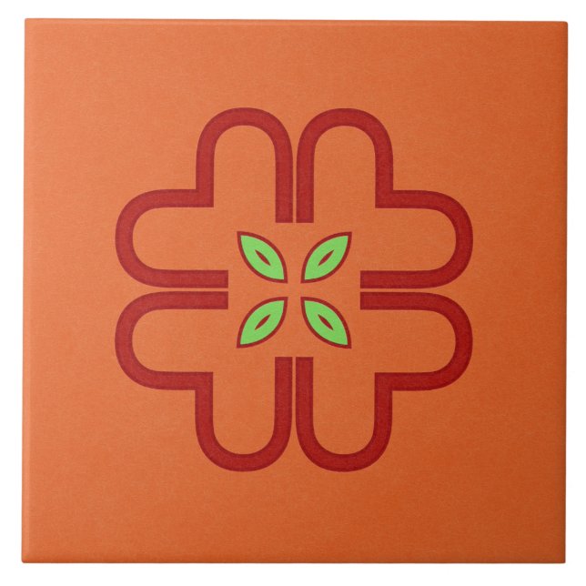 Ceramic Tile- Red and Green Kaleidoscope Flower Tile (Front)