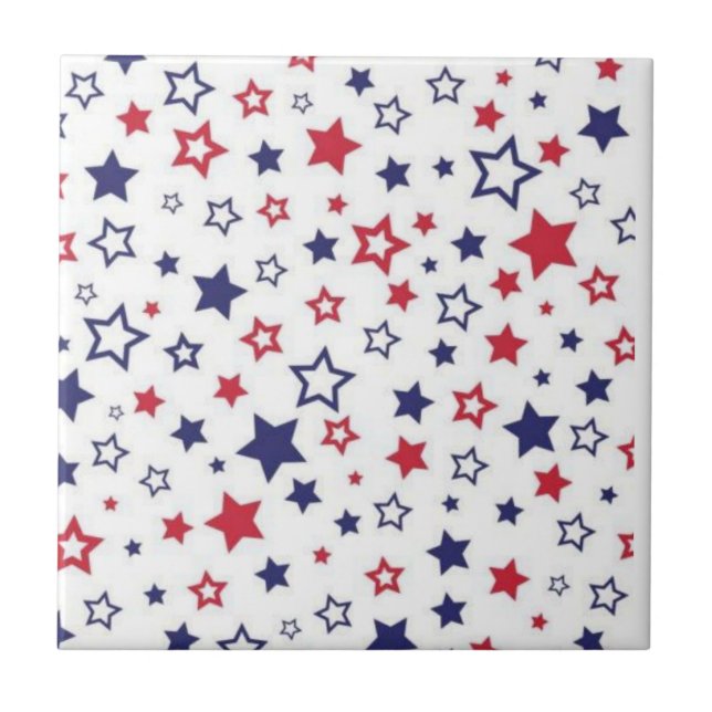 Ceramic Tile Red Blue & White Stripe Square (Front)