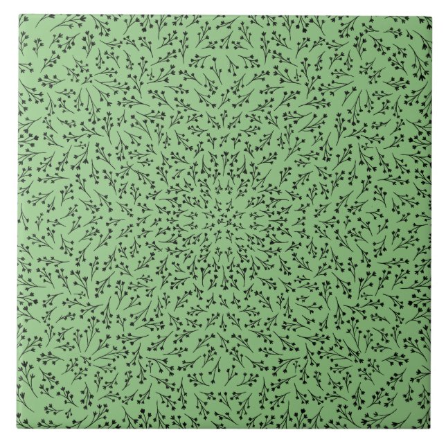 Ceramic Tile Sage Green Botanical Vine Decor (Front)