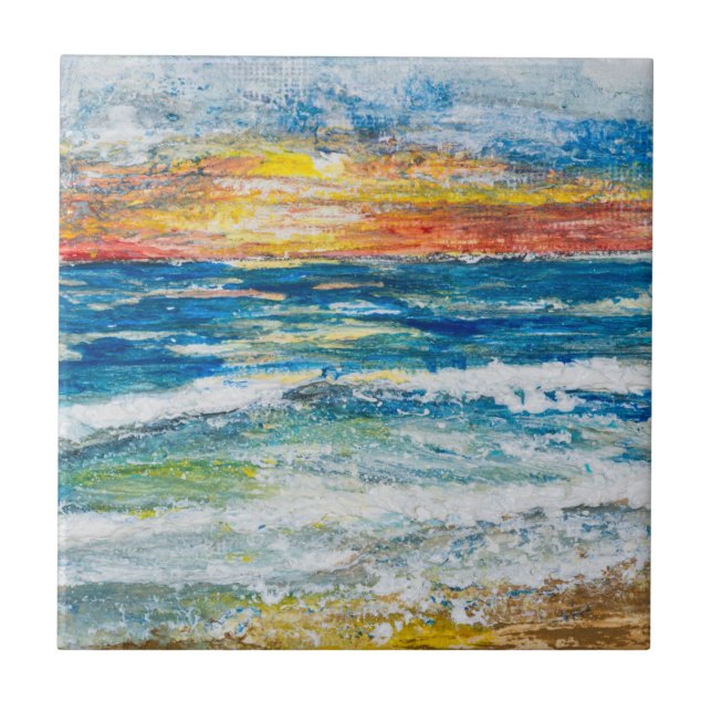 Ceramic Tile - Sea Waves Sunset (Front)