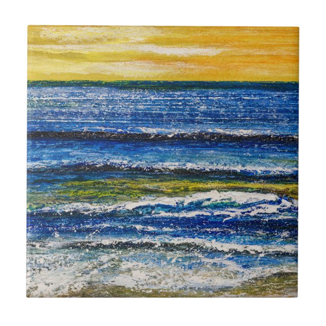 Ceramic Tile - Seaside Sunset And Sea Waves (Front)