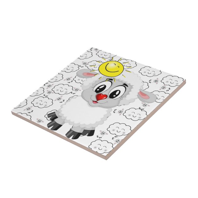 Ceramic Tile Sheep Sun Clouds (Side)