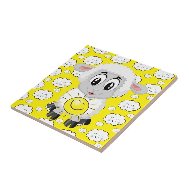Ceramic Tile, Sheep, Sun, Clouds, Yellow Tile (Side)