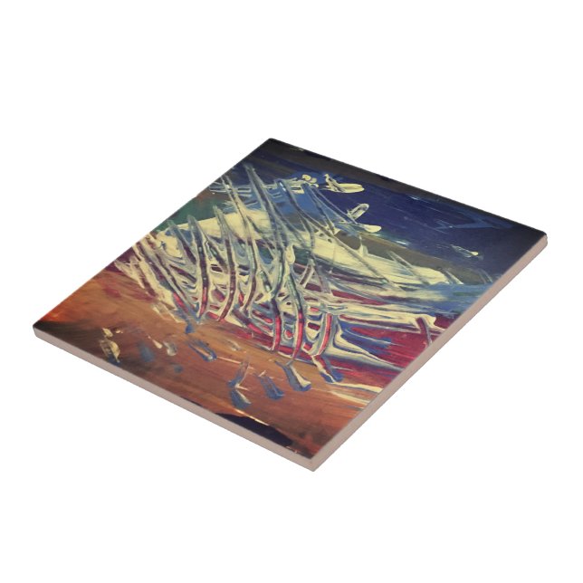 Ceramic Tile, Small (4.25" x 4.25") "Fork Design" Tile (Side)