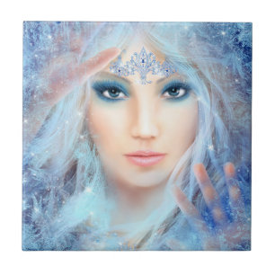 Ceramic Tile Snow queen. Winter beautiful woman.