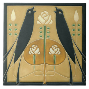 Ceramic Tile - Songbird Art Nouveau Floral