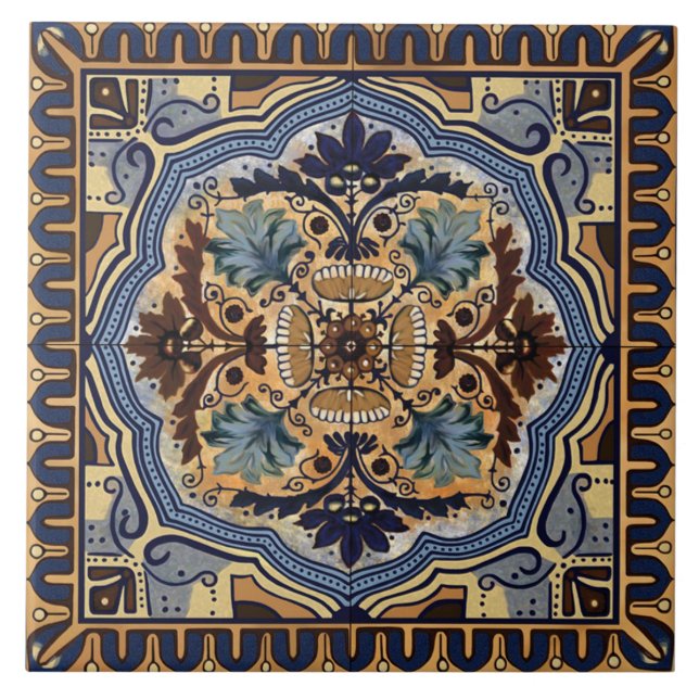 Ceramic Tile - Traditional Italian Blues and Beige (Front)