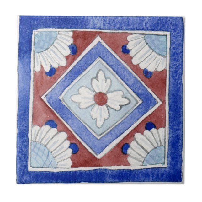 Ceramic tile Traditional Sicilian blue and red (Front)