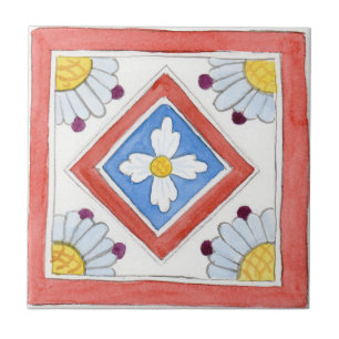 Ceramic tile Traditionl Sicilian design red white
