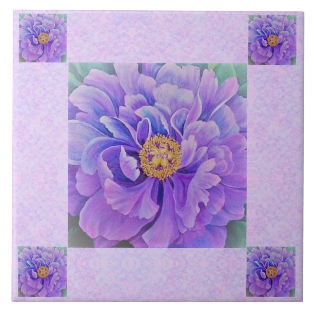 Ceramic Tile / Trivet - Lavender Peonie (Front)