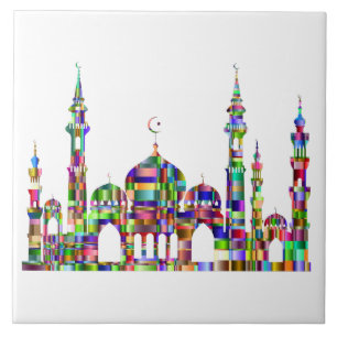 Ceramic Tile Trivet w/colourful prism mosque desig