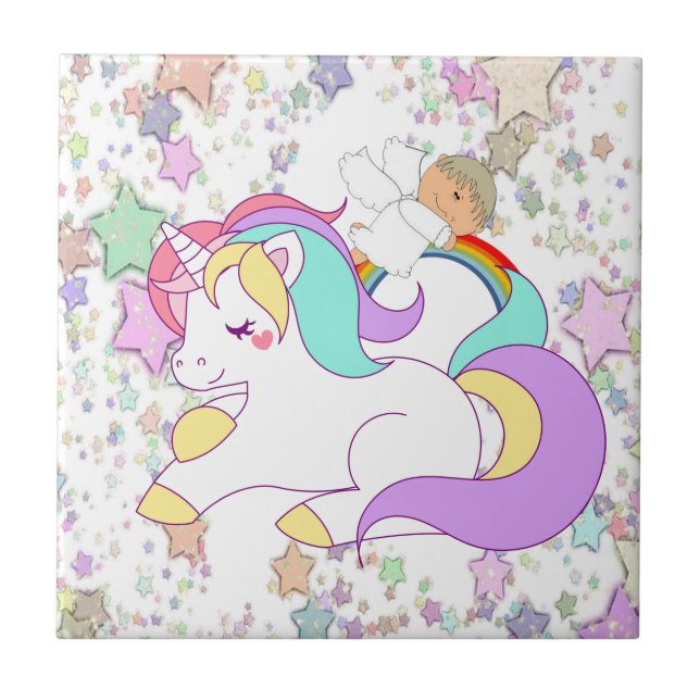 Ceramic Tile Unicorn Angel Stars (Front)