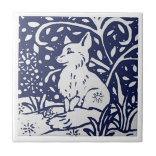 Ceramic Tile - Vintage Blue and White Fox