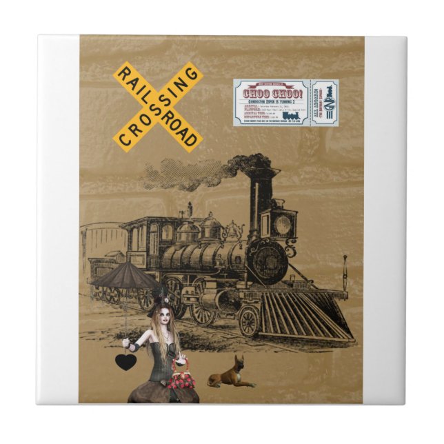 Ceramic Tile Vintage Train Dog  (Front)