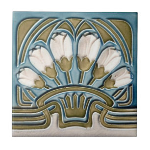 Ceramic Tile - Vintage White Tulips Art Nouveau 