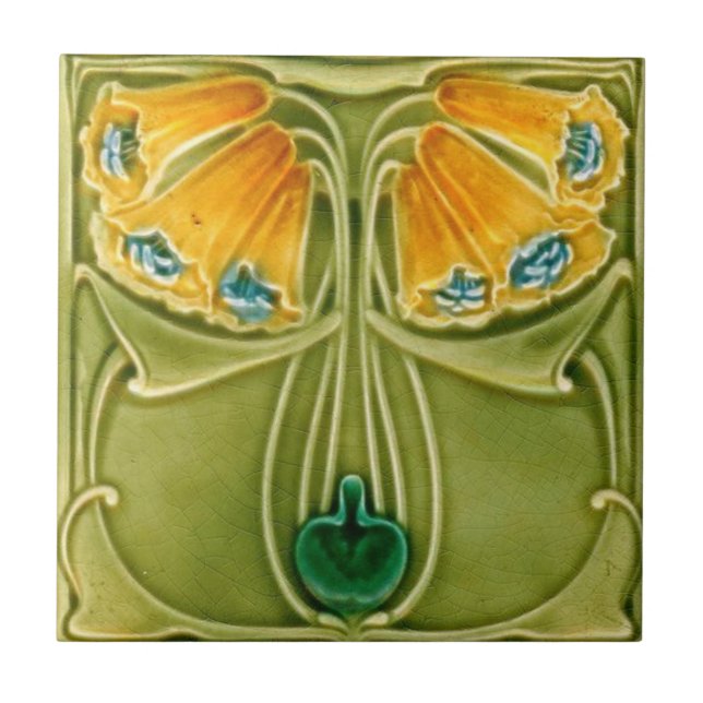 Ceramic Tile - Vintage Yellow Floral Art Nouveau (Front)