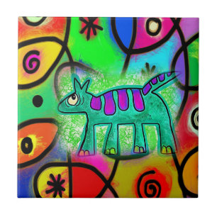 Ceramic Tile Whimsical Dog Colourful Pattern