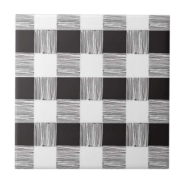 Ceramic Tile White and Black Plaid (Front)
