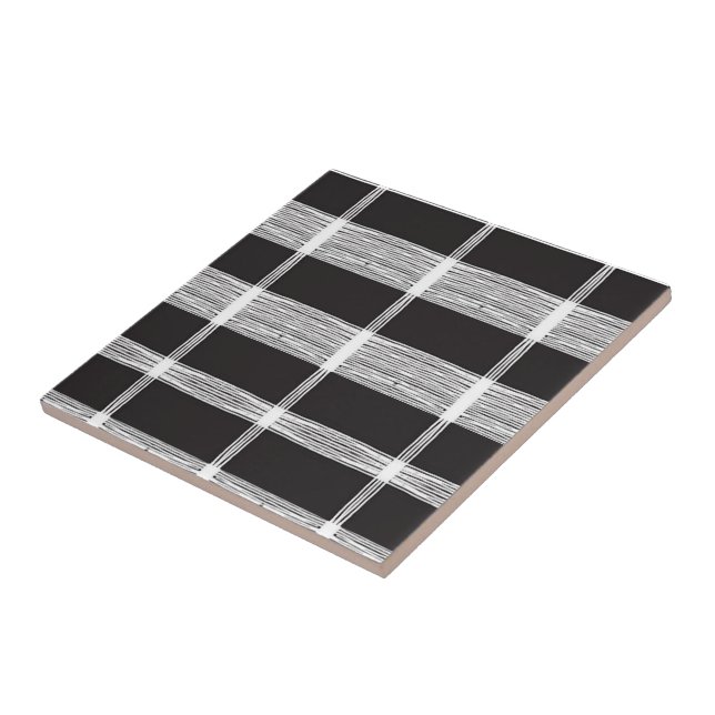 Ceramic Tile White and Black Plaid (Side)