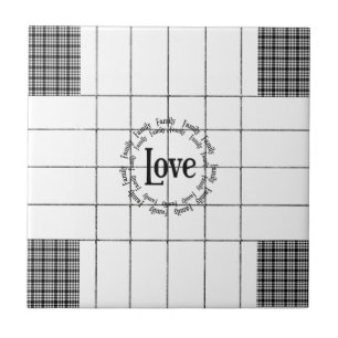 Ceramic Tile White and Black Plaid Love Family