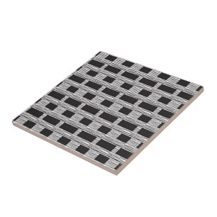 Ceramic Tile White and Black Plaid Square