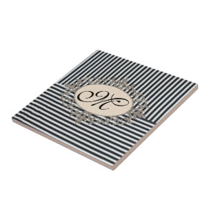 Ceramic Tile White and Black Stripe