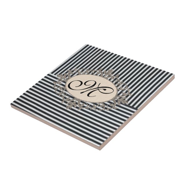 Ceramic Tile White and Black Stripe (Side)