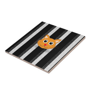 Ceramic Tile White and Black Stripe Cats